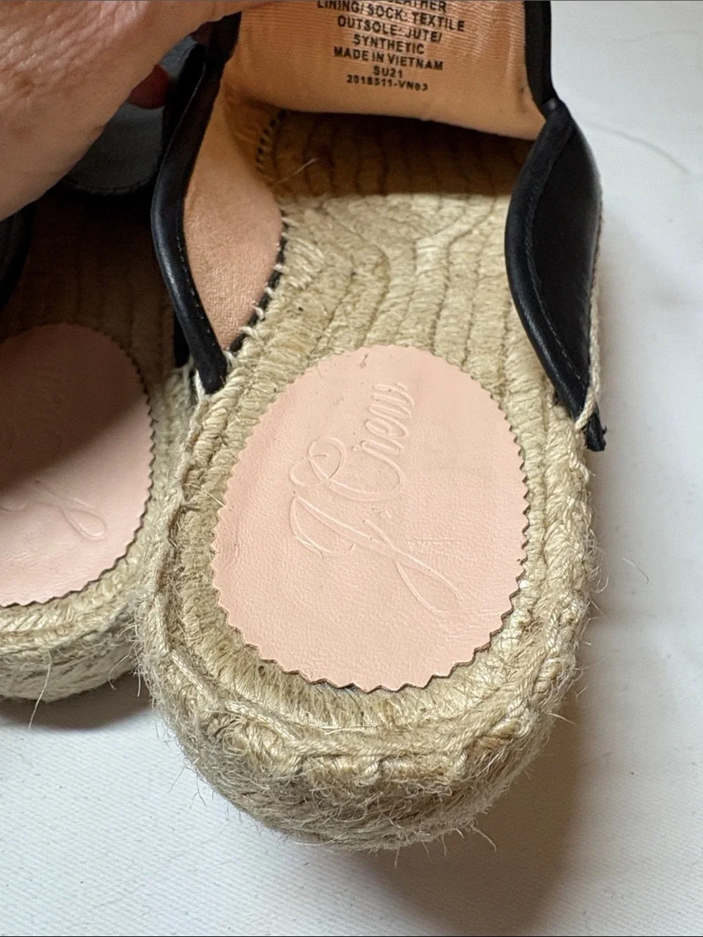 J. crew Black Leather and Jute Espadrille Mule Size 7.5